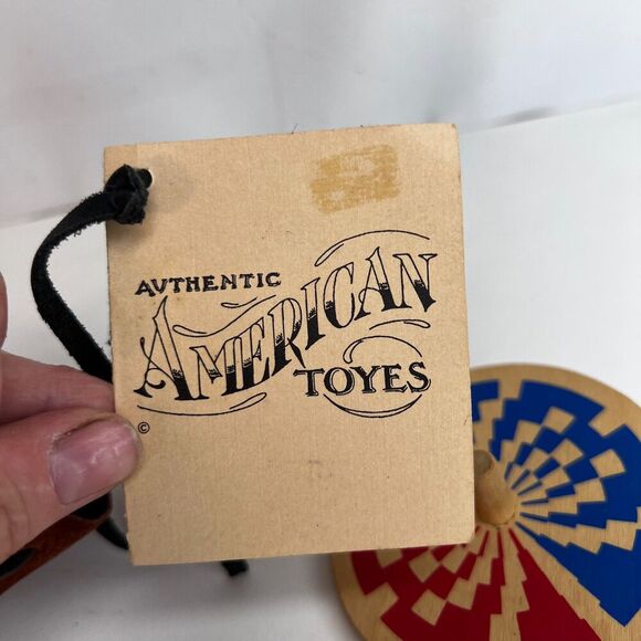 Authentic American Toyes Wooden Spinning Toy Tops Whirlygig Flip Over Top Pouch - Picture 8 of 10